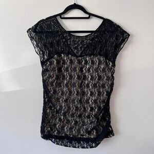 Vintage y2k Lace Black Ruched top with beaded details sz 1X whimisgoth grunge